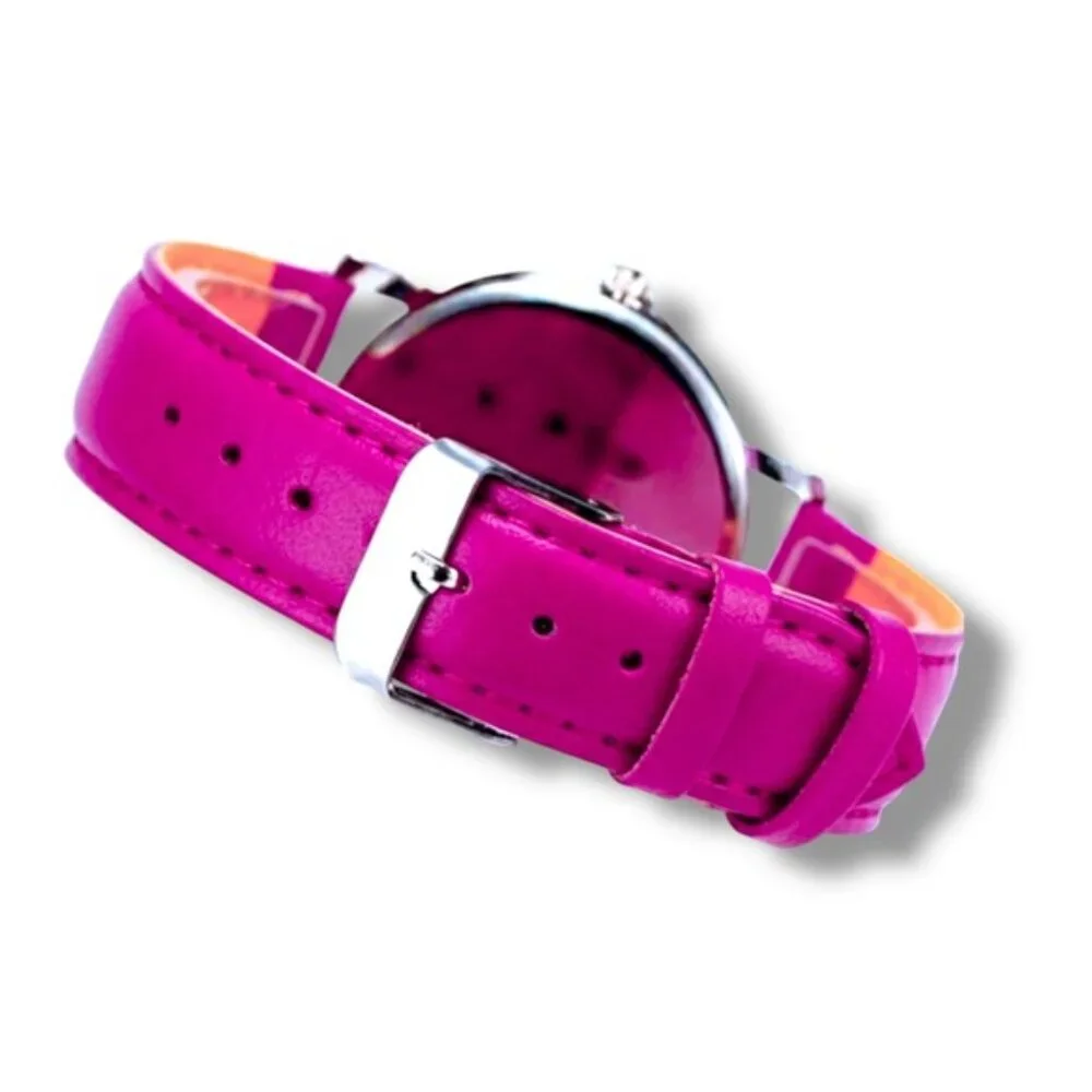 I’m Late Statement Watch Bright Barbie Pink PU Leather Buckle Band Strap Adult - Picture 9 of 16